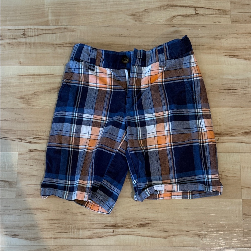 Janie and Jack Navy, Orange & Brown Plaid Kids Shorts